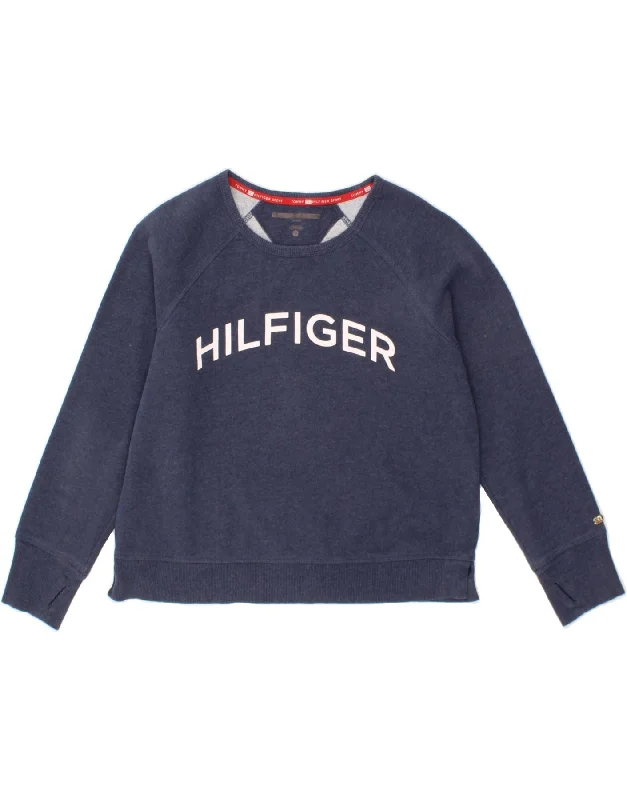 TOMMY HILFIGER Womens Graphic Sweatshirt Jumper UK 16 Large Navy Blue Hoodie with Belted Waist Structured Tailored TOMMY HILFIGER Womens Graphic Sweatshirt Jumper UK 16 Large Navy Blue Hoodie with Belted Waist Structured Tailored