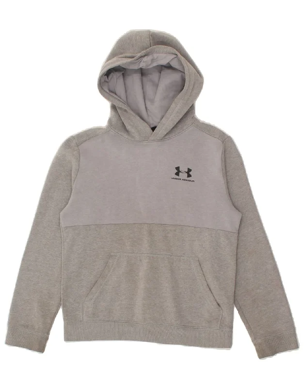 UNDER ARMOUR Boys Cold Gear Hoodie Jumper 11-12 Years Large Grey Hoodie with Hem Embroidery Detailed Premium UNDER ARMOUR Boys Cold Gear Hoodie Jumper 11-12 Years Large Grey Hoodie with Hem Embroidery Detailed Premium