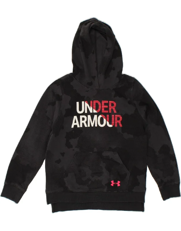 UNDER ARMOUR Girls Graphic Hoodie Jumper 11-12 Years Large Black Hoodie with Contrast Stitching Detailed Premium UNDER ARMOUR Girls Graphic Hoodie Jumper 11-12 Years Large Black Hoodie with Contrast Stitching Detailed Premium