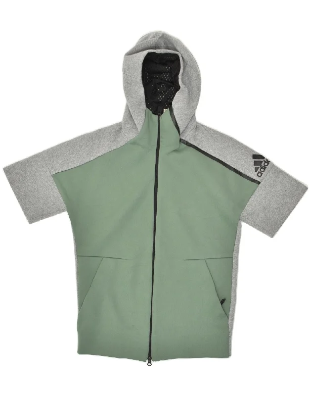 ADIDAS Mens Short Sleeve Zip Hoodie Sweater XS Grey Colourblock Polyester Satin Blend Silk Blend Wool Blend ADIDAS Mens Short Sleeve Zip Hoodie Sweater XS Grey Colourblock Polyester Satin Blend Silk Blend Wool Blend