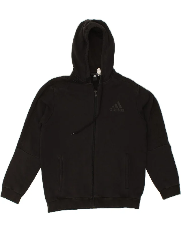 ADIDAS Mens Zip Hoodie Sweater Large Black Cotton Solid Color Striped Floral Print