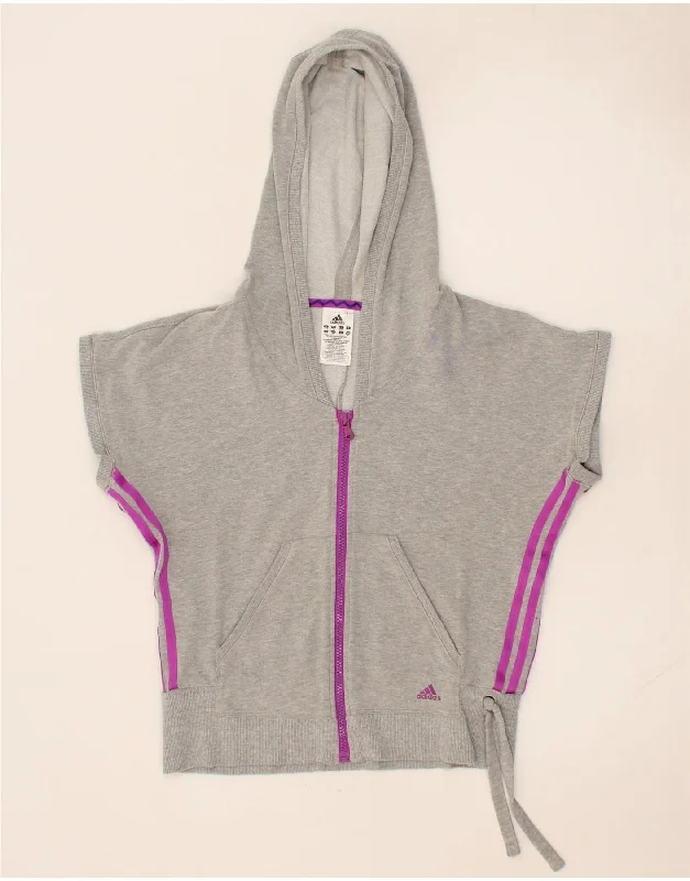 ADIDAS Womens Oversized Short Sleeve Zip Hoodie Sweater UK 8/10 Small Grey Elegant Classic Vintage ADIDAS Womens Oversized Short Sleeve Zip Hoodie Sweater UK 8/10 Small Grey Elegant Classic Vintage
