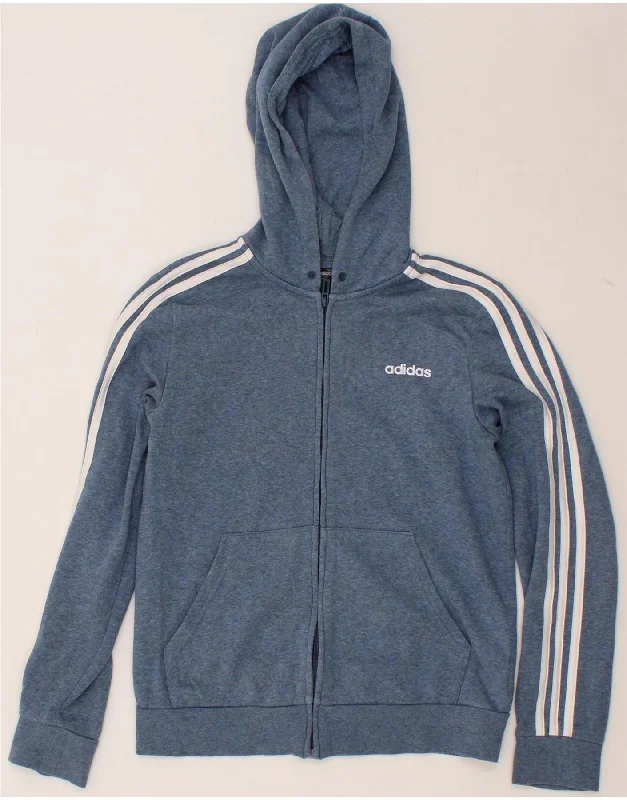 ADIDAS Womens Zip Hoodie Sweater UK 12/14 Medium Blue Cotton Soft Cozy Warm