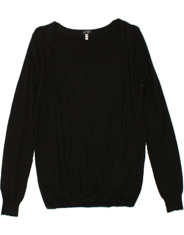 ARMANI JEANS Womens Boat Neck Jumper Sweater UK 18 XL Black Silk Fitted Slim Tailored