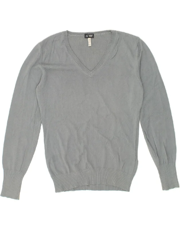 ARMANI JEANS Womens V-Neck Jumper Sweater EU 44 Large Grey Cotton Satin Blend Silk Blend Wool Blend ARMANI JEANS Womens V-Neck Jumper Sweater EU 44 Large Grey Cotton Satin Blend Silk Blend Wool Blend