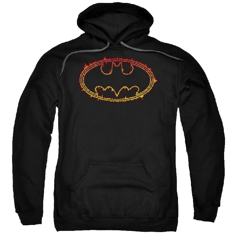 Batman Flame Outlined Logo - Pullover Hoodie Saggy Sleeve Comfort