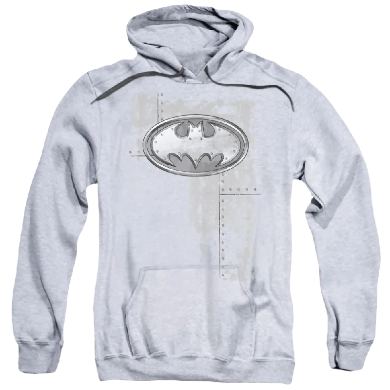 Batman Rivited Metal Logo - Pullover Hoodie Boyleg Sleeve Pullover