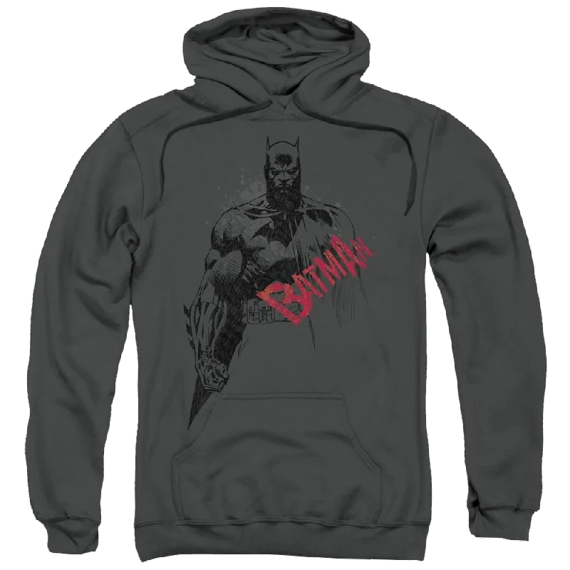 Batman Sketch Bat Red Logo - Pullover Hoodie Faux Fur Trim