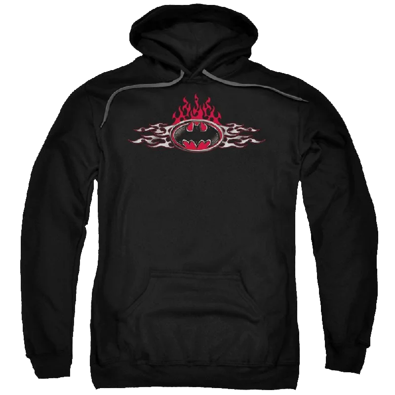 Batman Steel Flames Logo - Pullover Hoodie Button Front Sweater