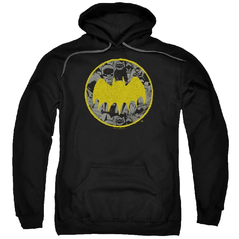 Batman Vintage Symbol Collage - Pullover Hoodie One Shoulder Top