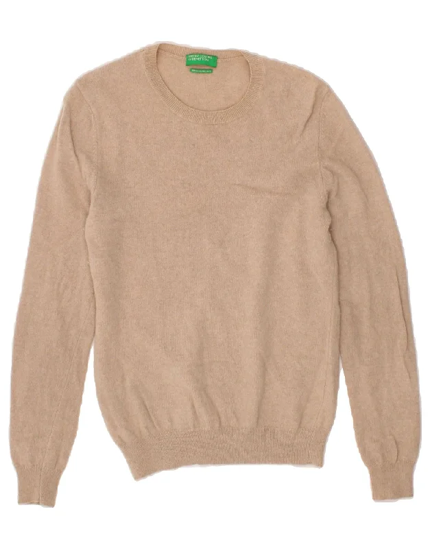 BENETTON Womens Crew Neck Jumper Sweater UK 12 Medium Beige Virgin Wool Hooded Sweater Collared Sweater Shawl Collar BENETTON Womens Crew Neck Jumper Sweater UK 12 Medium Beige Virgin Wool Hooded Sweater Collared Sweater Shawl Collar