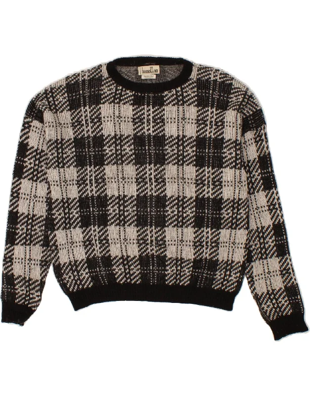 BENETTON Womens Oversized Crew Neck Jumper Sweater UK 10 Small Grey Check Lightweight Heavyweight Midweight BENETTON Womens Oversized Crew Neck Jumper Sweater UK 10 Small Grey Check Lightweight Heavyweight Midweight