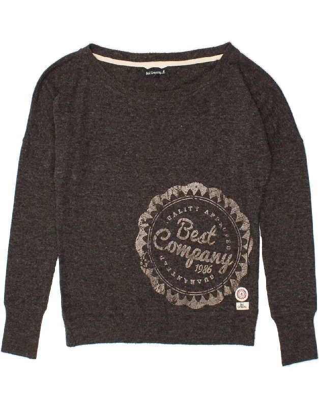 BEST COMPANY Womens Graphic Boat Neck Jumper Sweater UK 10 Small Grey Print Jacquard Patchwork BEST COMPANY Womens Graphic Boat Neck Jumper Sweater UK 10 Small Grey Print Jacquard Patchwork