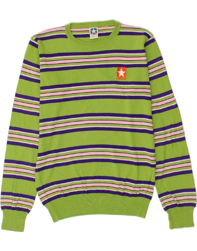 CONVERSE Womens Crew Neck Jumper Sweater UK 16 Large Green Striped Cotton Modern Contemporary Chic CONVERSE Womens Crew Neck Jumper Sweater UK 16 Large Green Striped Cotton Modern Contemporary Chic