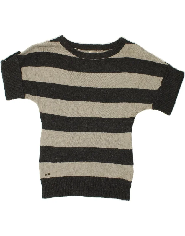 CONVERSE Womens Short Sleeve Boat Neck Jumper Sweater UK 6 XS Grey Striped Terry Blend Velvet Blend Canvas Blend CONVERSE Womens Short Sleeve Boat Neck Jumper Sweater UK 6 XS Grey Striped Terry Blend Velvet Blend Canvas Blend