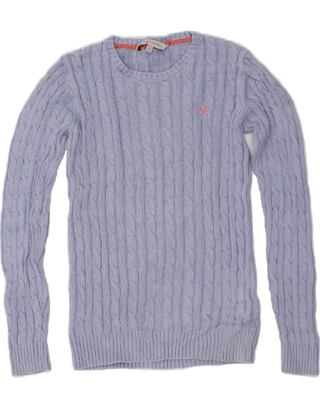 CREW CLOTHING Womens Boat Neck Jumper Sweater UK 8 Small Blue Cotton Denim Fabric Leather Fabric Suede Fabric