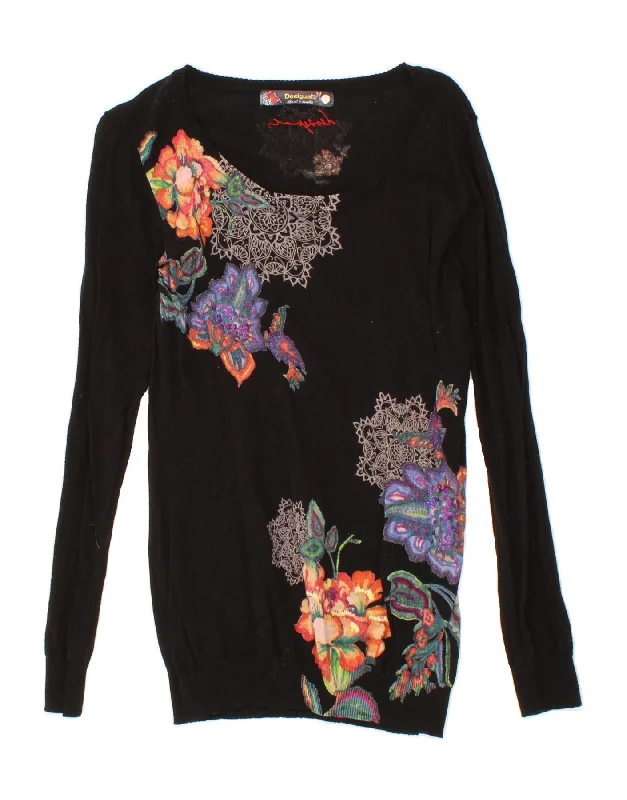 DESIGUAL Womens Boat Neck Jumper Sweater UK 14 Large Black Floral Cotton Hooded Caped Shawl Collar DESIGUAL Womens Boat Neck Jumper Sweater UK 14 Large Black Floral Cotton Hooded Caped Shawl Collar
