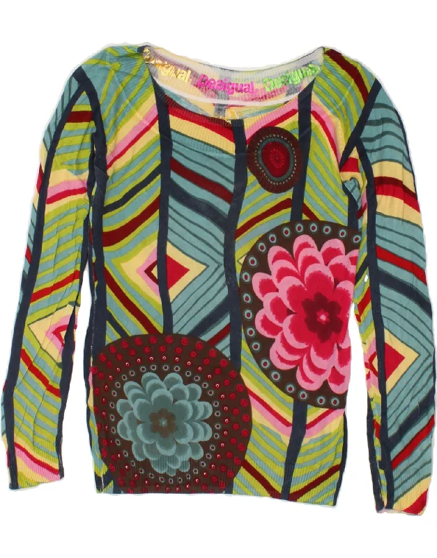 DESIGUAL Womens Boat Neck Jumper Sweater UK 14 Large Multicoloured Lace Blend Ribbed Blend Corduroy Blend DESIGUAL Womens Boat Neck Jumper Sweater UK 14 Large Multicoloured Lace Blend Ribbed Blend Corduroy Blend