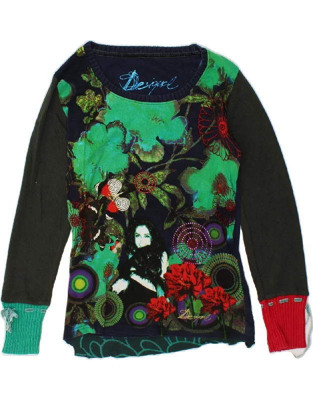 DESIGUAL Womens Graphic Boat Neck Jumper Sweater UK 14 Large Multicoloured Stretchy Elastic Breathable DESIGUAL Womens Graphic Boat Neck Jumper Sweater UK 14 Large Multicoloured Stretchy Elastic Breathable