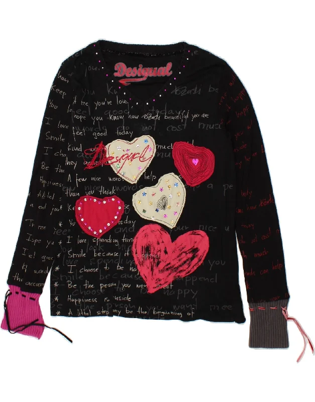 DESIGUAL Womens Graphic V-Neck Jumper Sweater UK 18 XL Black Heart Lightweight Heavyweight Midweight DESIGUAL Womens Graphic V-Neck Jumper Sweater UK 18 XL Black Heart Lightweight Heavyweight Midweight
