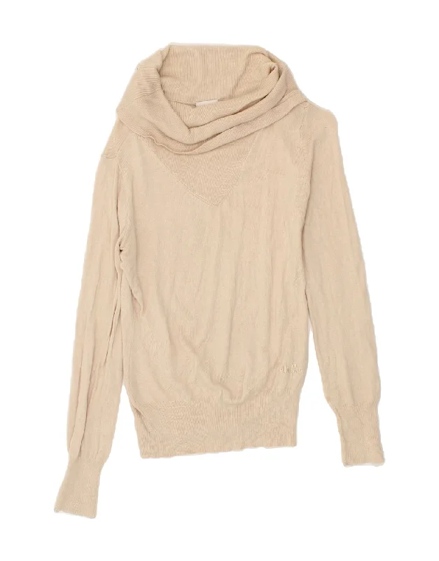 ELLESSE Womens Roll Neck Jumper Sweater UK 8 Small Beige Modal Zippered Buttoned Snapped ELLESSE Womens Roll Neck Jumper Sweater UK 8 Small Beige Modal Zippered Buttoned Snapped