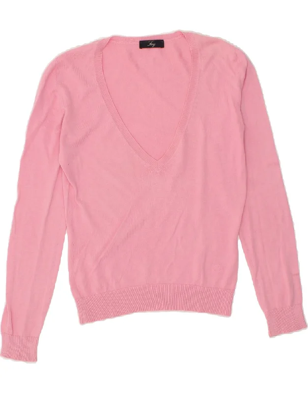 FAY Womens V-Neck Jumper Sweater UK 12 Medium Pink Transparent Opaque Sheer