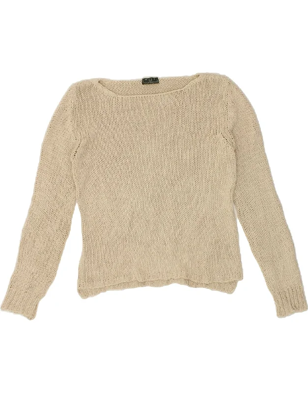 FRED PERRY Womens Crop Boat Neck Jumper Sweater UK 10 Small Beige Cotton Chenille Blend Fleece Blend Nylon Blend FRED PERRY Womens Crop Boat Neck Jumper Sweater UK 10 Small Beige Cotton Chenille Blend Fleece Blend Nylon Blend