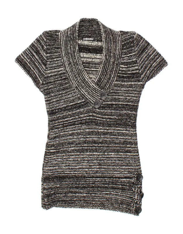 GAS Womens Short Sleeve V-Neck Jumper Sweater UK 10 Small Black Flecked Fleece Sweater Nylon Polyester GAS Womens Short Sleeve V-Neck Jumper Sweater UK 10 Small Black Flecked Fleece Sweater Nylon Polyester