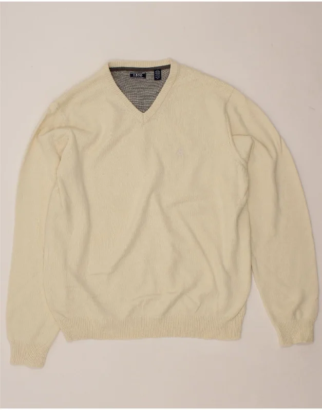 IZOD Womens V-Neck Jumper Sweater UK 18 XL Off White Cotton Cotton Fabric Linen Fabric Terry Fabric IZOD Womens V-Neck Jumper Sweater UK 18 XL Off White Cotton Cotton Fabric Linen Fabric Terry Fabric