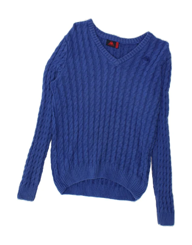 KAPPA Womens Loose Fit V-Neck Jumper Sweater UK 6 XS Blue Cotton Beaded Sweater Sequined Faux Fur KAPPA Womens Loose Fit V-Neck Jumper Sweater UK 6 XS Blue Cotton Beaded Sweater Sequined Faux Fur