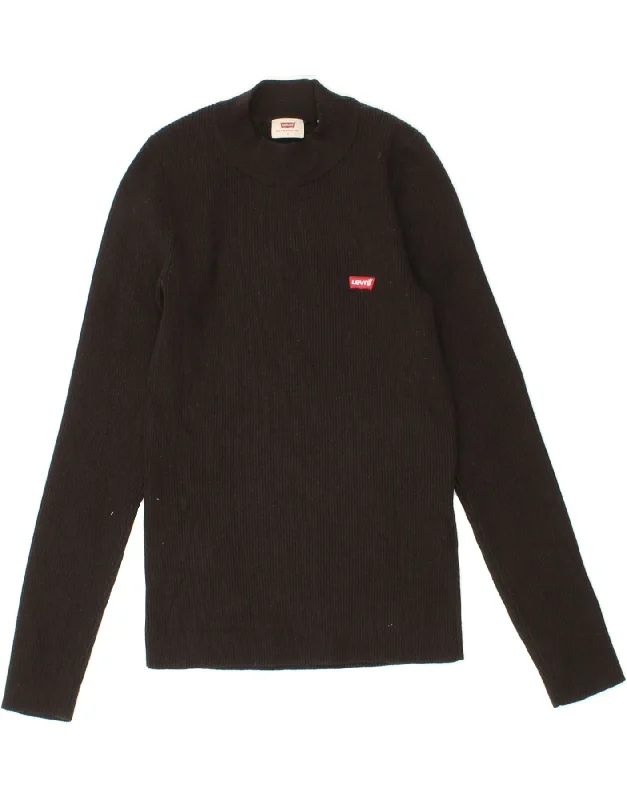 LEVI'S Womens Turtle Neck Jumper Sweater UK 8 Small Black Acrylic Beaded Sweater Sequined Faux Fur LEVI'S Womens Turtle Neck Jumper Sweater UK 8 Small Black Acrylic Beaded Sweater Sequined Faux Fur