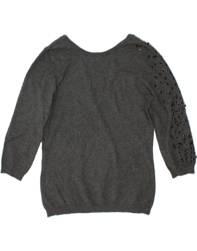 LIU JO Womens 3/4 Sleeve Boat Neck Jumper Sweater UK 12 Medium Grey Rayon Fabric Velvet Fabric Corduroy Fabric LIU JO Womens 3/4 Sleeve Boat Neck Jumper Sweater UK 12 Medium Grey Rayon Fabric Velvet Fabric Corduroy Fabric