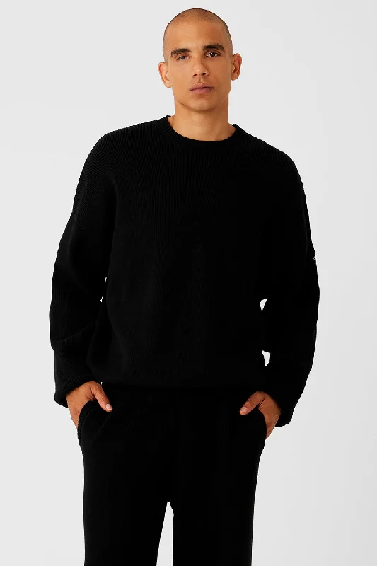 Scholar Crew Neck Sweater - Black Turtle Neck Boat Neck Asymmetrical Neck