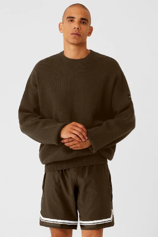 Scholar Crew Neck Sweater - Espresso Mesh Fabric Canvas Fabric Denim Fabric