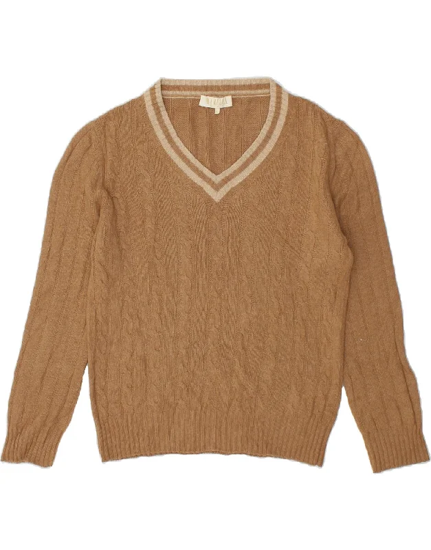 MARELLA Womens V-Neck Jumper Sweater UK 16 Large Brown Wool Satin Fabric Silk Fabric Chiffon Fabric MARELLA Womens V-Neck Jumper Sweater UK 16 Large Brown Wool Satin Fabric Silk Fabric Chiffon Fabric
