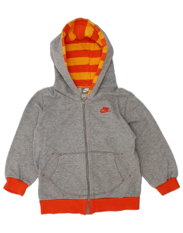 NIKE Girls Zip Hoodie Sweater 2-3 Years Grey Cotton Elasticated Padded Insulated