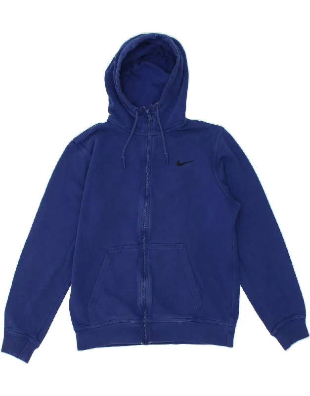 NIKE Mens Zip Hoodie Sweater Medium Blue Cotton Satin Blend Silk Blend Wool Blend
