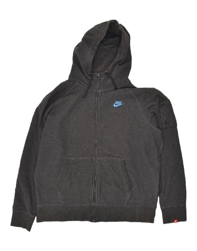 NIKE Mens Zip Hoodie Sweater XL Grey Cotton Cotton Fabric Linen Fabric Terry Fabric