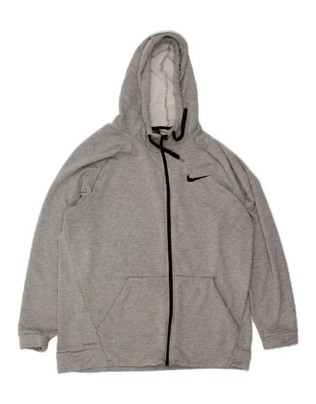 NIKE Mens Zip Hoodie Sweater XL Grey Polyester Mesh Sweater Canvas Denim