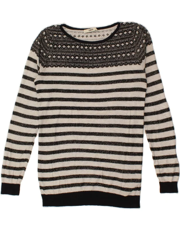 OASIS Womens Boat Neck Jumper Sweater UK 10 Small Grey Striped Cotton Chenille Blend Fleece Blend Nylon Blend OASIS Womens Boat Neck Jumper Sweater UK 10 Small Grey Striped Cotton Chenille Blend Fleece Blend Nylon Blend
