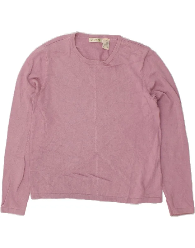 ORVIS Womens Oversized Boat Neck Jumper Sweater UK 10 Small Pink Cotton Wool Fabric Cashmere Fabric Tweed Fabric
