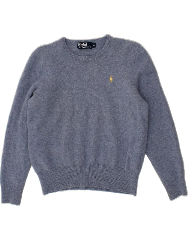 POLO RALPH LAUREN Womens Crew Neck Jumper Sweater UK 18 XL Blue Lambswool Embroidered Appliqued Beaded POLO RALPH LAUREN Womens Crew Neck Jumper Sweater UK 18 XL Blue Lambswool Embroidered Appliqued Beaded