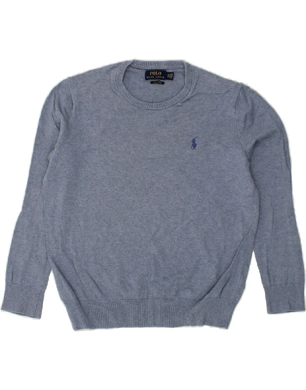 POLO RALPH LAUREN Womens Oversized Crew Neck Jumper Sweater UK 6 XS Blue Solid Color Striped Floral Print POLO RALPH LAUREN Womens Oversized Crew Neck Jumper Sweater UK 6 XS Blue Solid Color Striped Floral Print