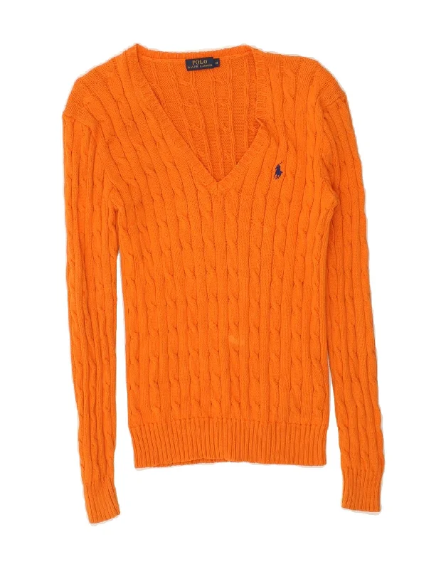 POLO RALPH LAUREN Womens V-Neck Jumper Sweater UK 12 Medium Orange Cotton Thin Thick Dense POLO RALPH LAUREN Womens V-Neck Jumper Sweater UK 12 Medium Orange Cotton Thin Thick Dense