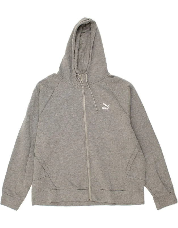 PUMA Mens Zip Hoodie Sweater 2XL Grey Cotton Oversized Loose Flowy
