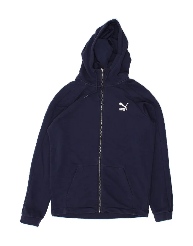 PUMA Mens Zip Hoodie Sweater Small Navy Blue Cotton Tailored Straight A-Line