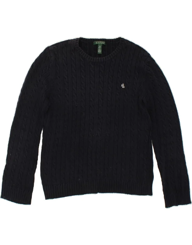 RALPH LAUREN Womens Crew Neck Jumper Sweater UK 16 Large Navy Blue Cotton Terry Terry Cloth Terry Knit RALPH LAUREN Womens Crew Neck Jumper Sweater UK 16 Large Navy Blue Cotton Terry Terry Cloth Terry Knit