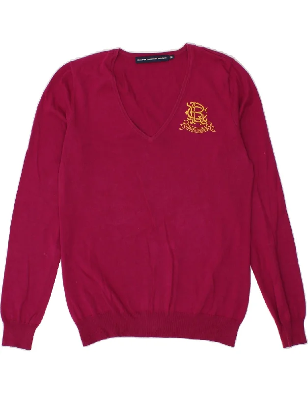 RALPH LAUREN Womens V-Neck Jumper Sweater UK 12 Medium Pink Cotton Layered Multi-layer Single Layer RALPH LAUREN Womens V-Neck Jumper Sweater UK 12 Medium Pink Cotton Layered Multi-layer Single Layer