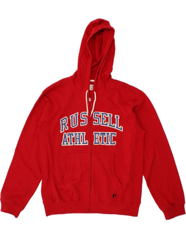 RUSSELL ATHLETIC Mens Graphic Zip Hoodie Sweater XL Red Cotton Open Front Closed Front Wrap Front RUSSELL ATHLETIC Mens Graphic Zip Hoodie Sweater XL Red Cotton Open Front Closed Front Wrap Front