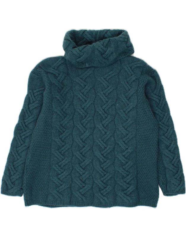 STANDUN Womens Roll Neck Jumper Sweater UK 16 Large Turquoise Merino Wool Solid Color Striped Floral Print STANDUN Womens Roll Neck Jumper Sweater UK 16 Large Turquoise Merino Wool Solid Color Striped Floral Print